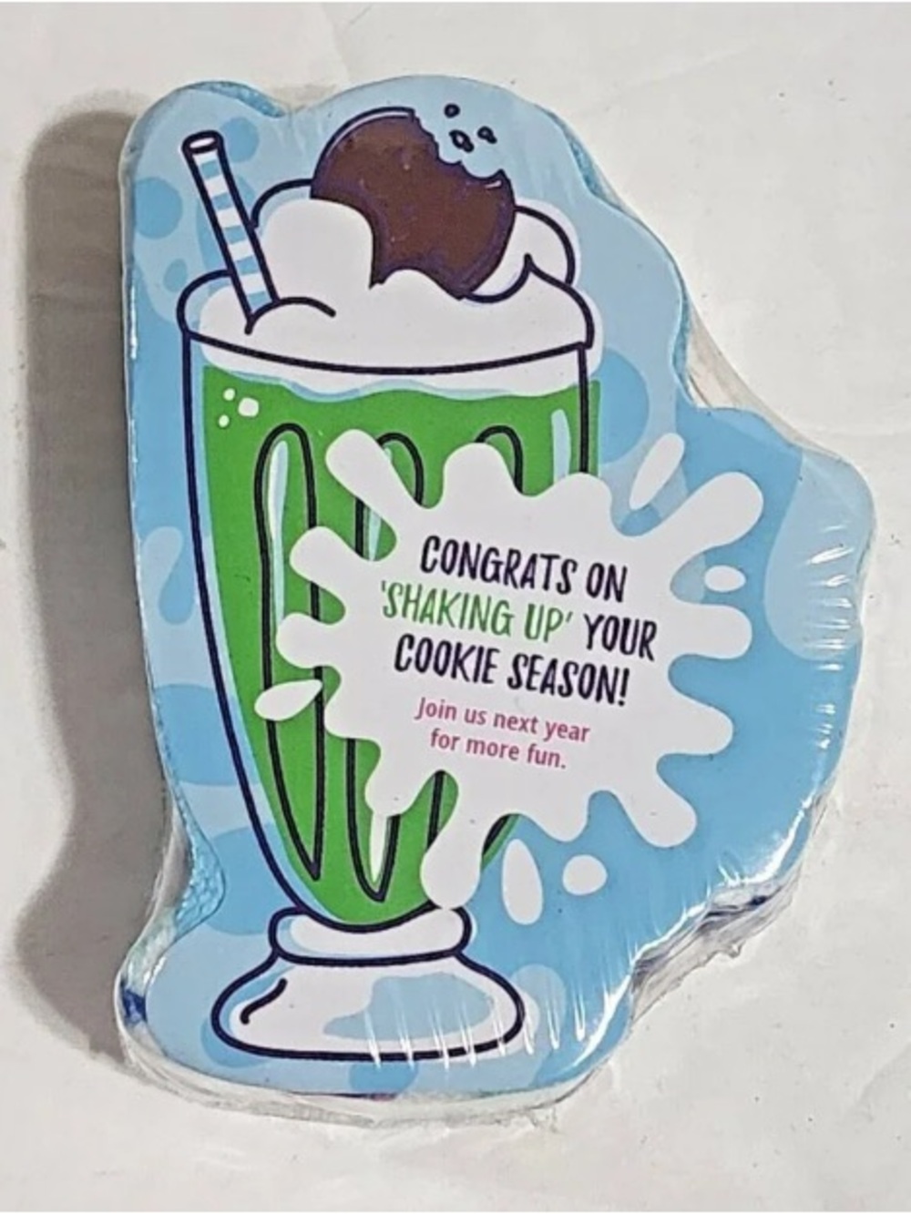 Blue Milkshake Party Favor Card – Congrats on 'Shaking Up' Your Cookie Season